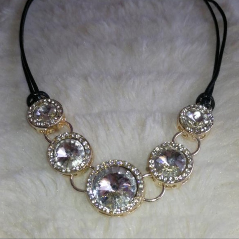 Black Thread Necklace With Large Gems